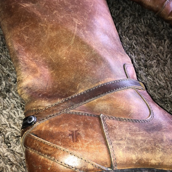 Frye Lindsay Plate Tall Boots: Cognac Brown Distressed, Size 8.5. - Picture 11 of 16
